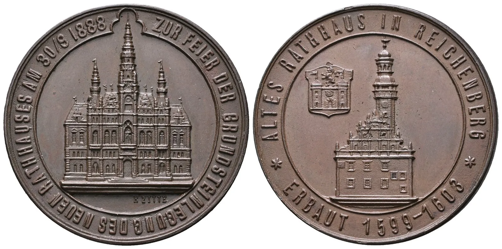 AE Medaile 1888 (R. Zitte) - K otevření nové radnice 30. 9. 1888. Budova — 1