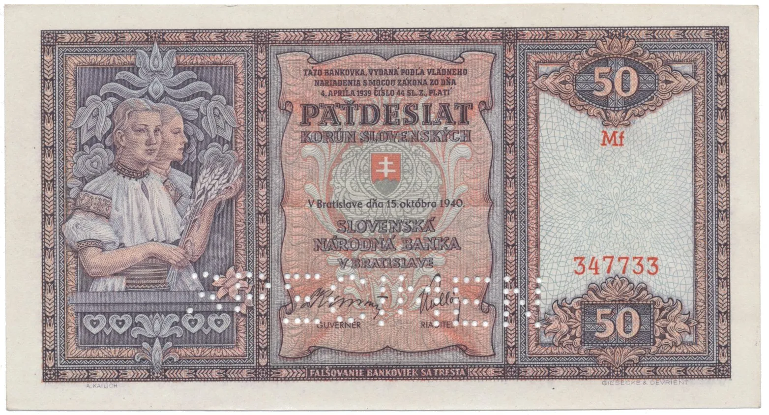 50 Koruna 1940, I. vydání, série Mf, Hej.50a.S2