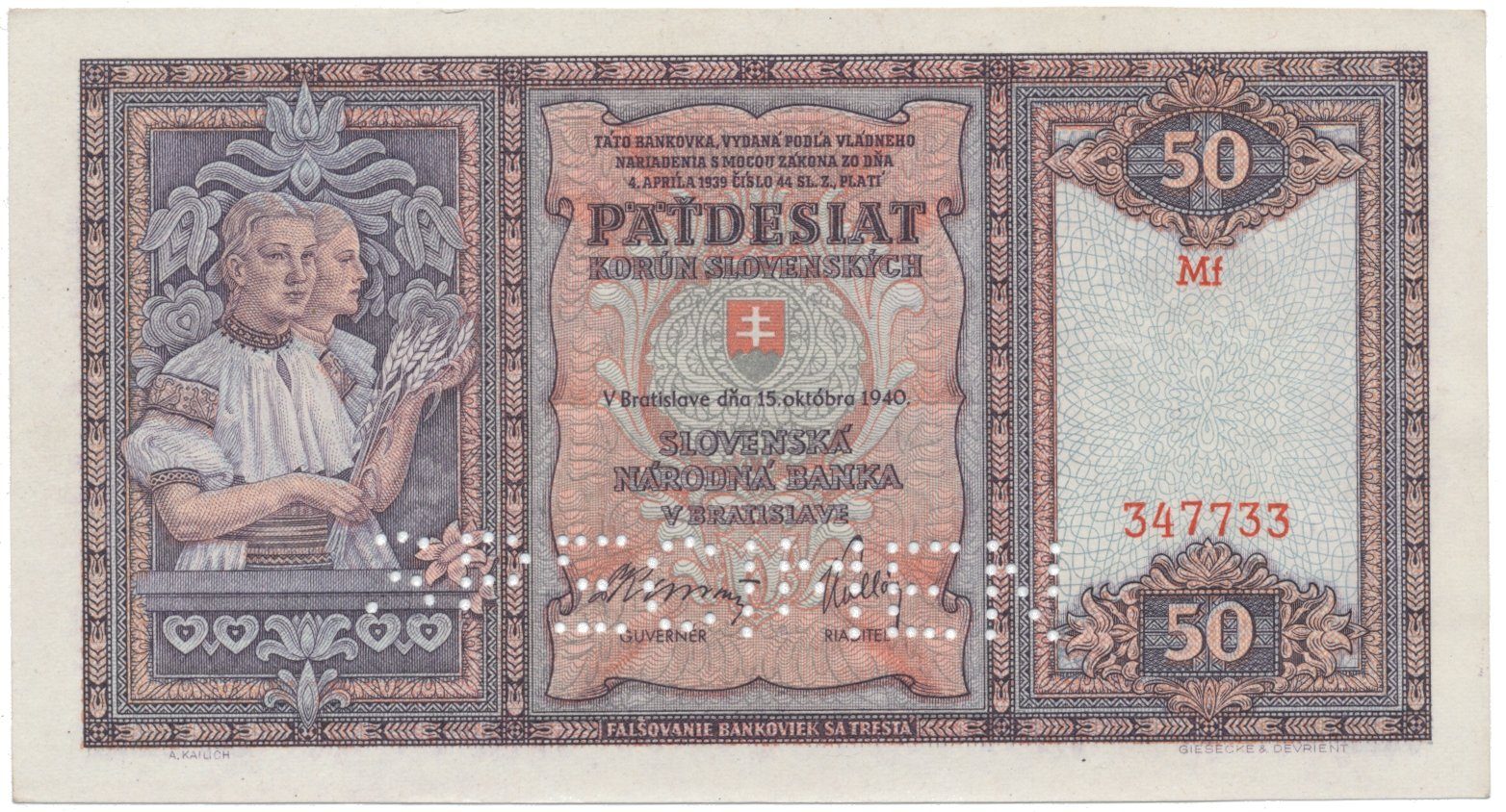 50 Koruna 1940, I. vydání, série Mf, Hej.50a.S2