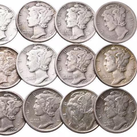 Soubor mincí - Barber Dime 1916 - 1944, různé mincovny, S, D, a bez značky,