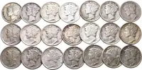 Soubor mincí - Barber Dime 1916 - 1944, různé mincovny, S, D, a bez značky, — 1