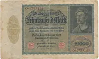 Německo, 10.000 Mark 1922, velký formát, zjednodušený obraz na Rv., Ro.68b