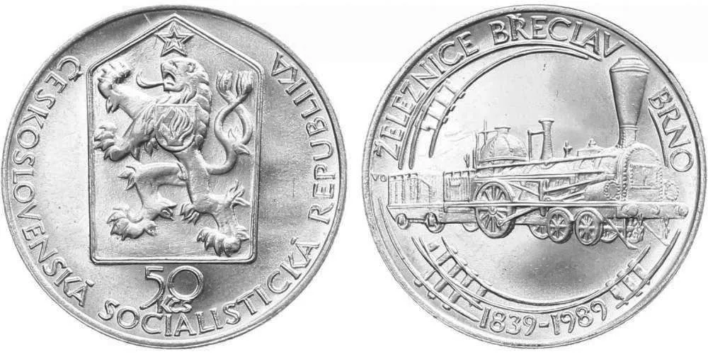 50 Kčs 1989 - Železnice Břeclav - Brno