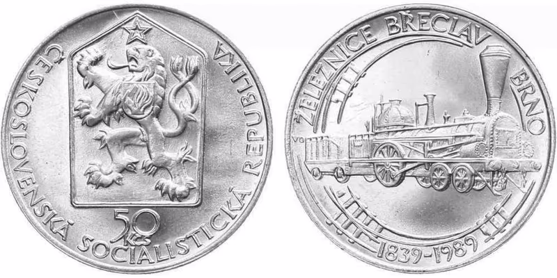 50 Kčs 1989 - Železnice Břeclav - Brno