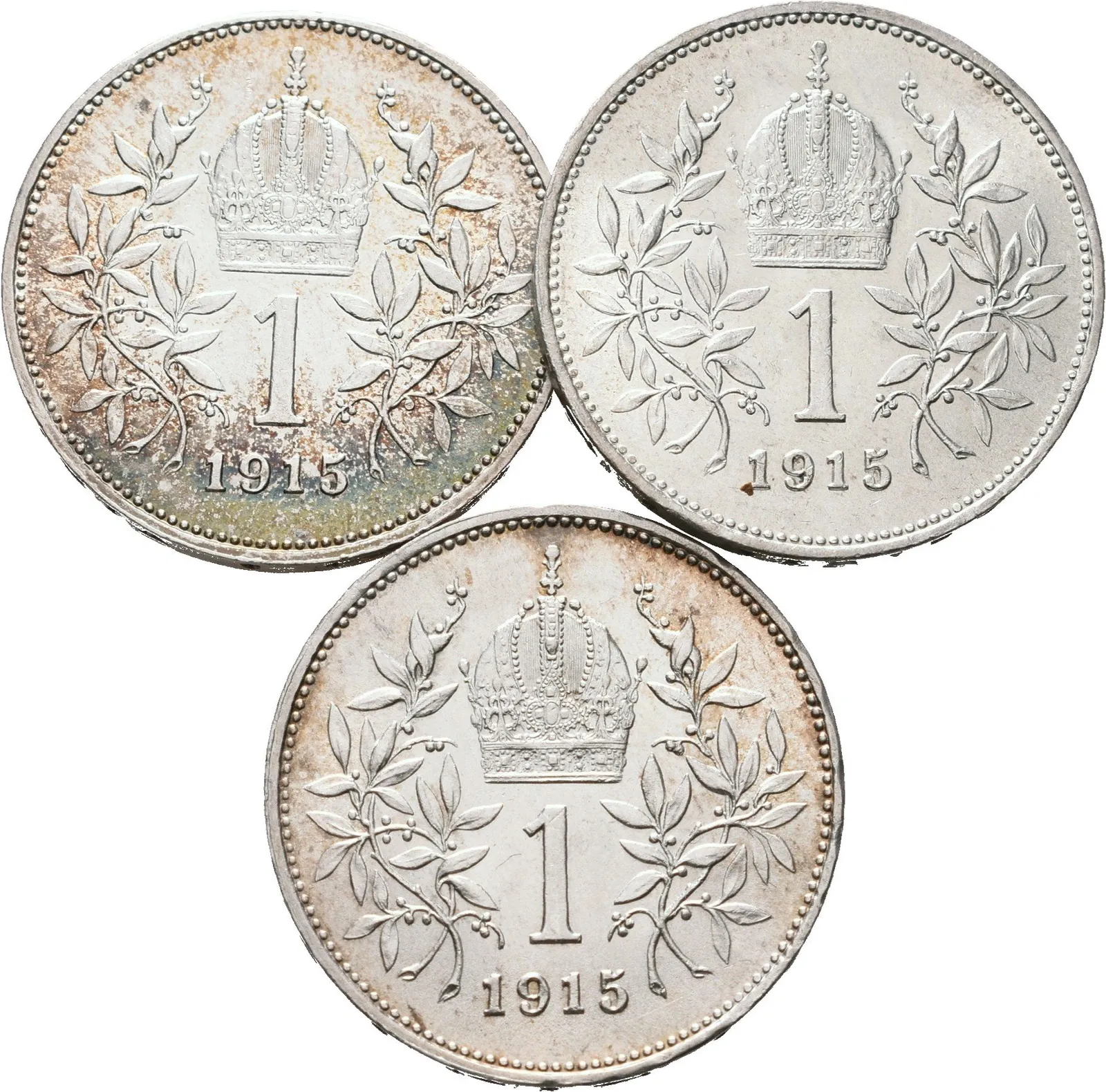 1 Koruna 1915, lot 3 kusů