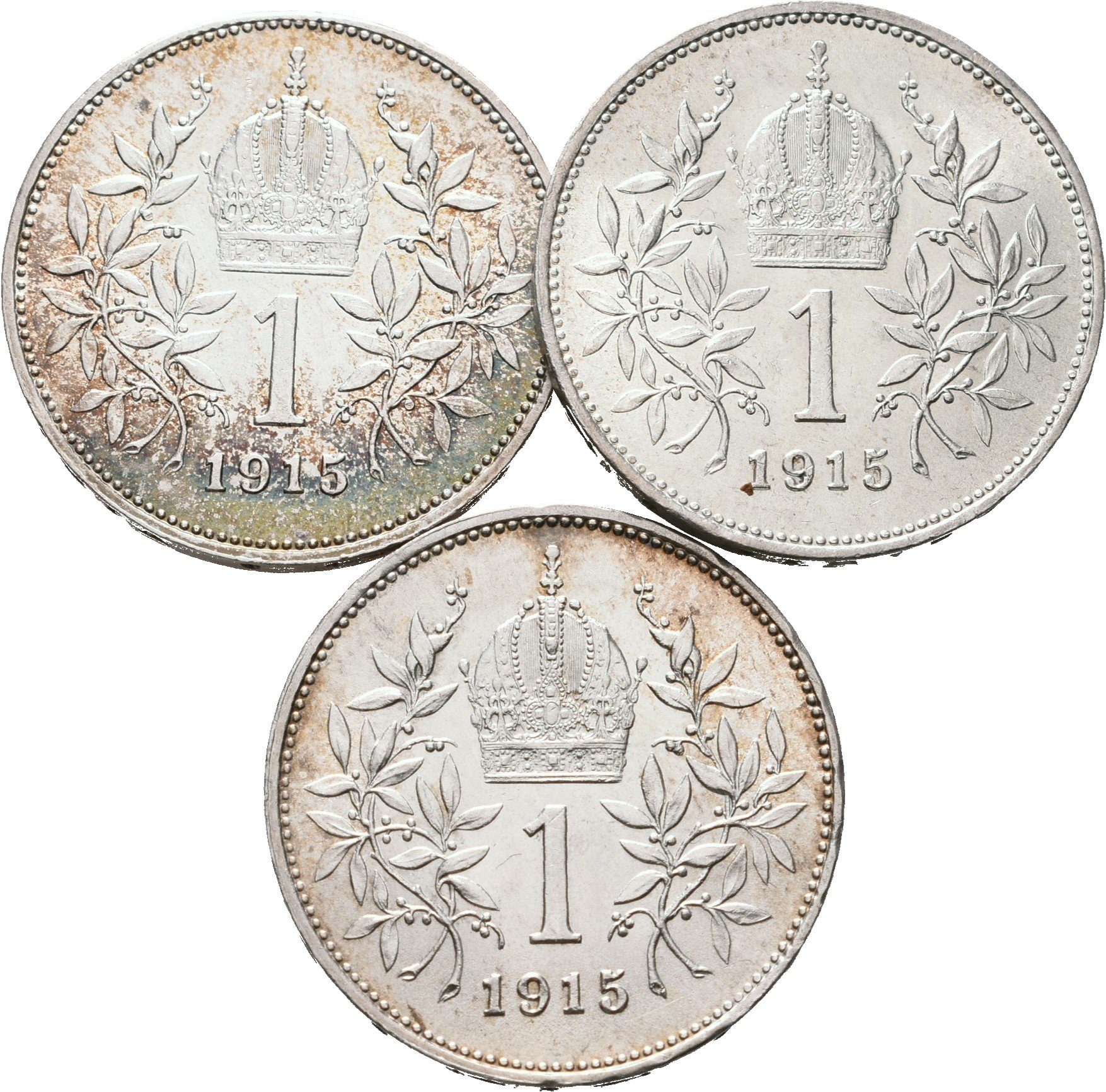 1 Koruna 1915, lot 3 kusů