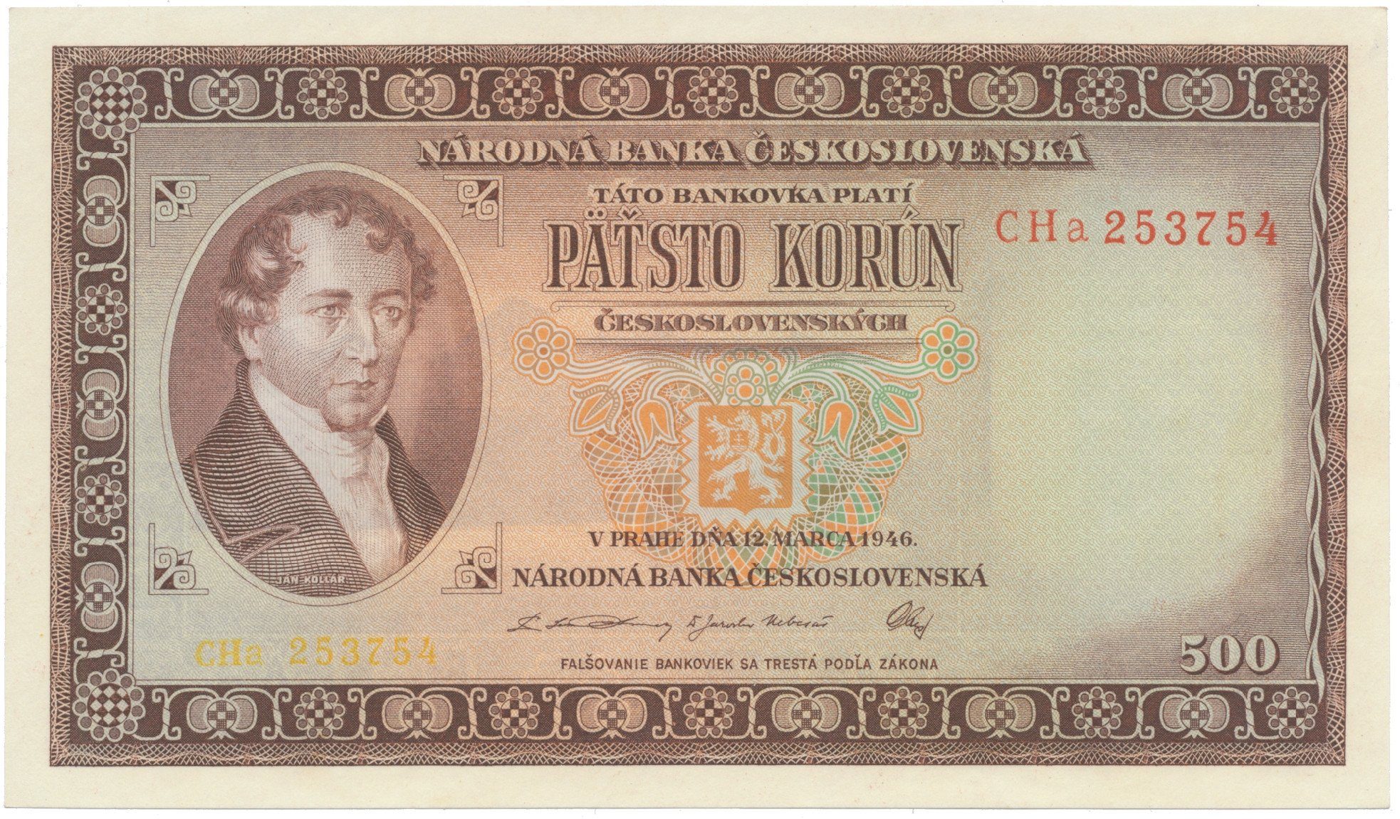 500 Koruna 1946, série CHa, Hej.81b