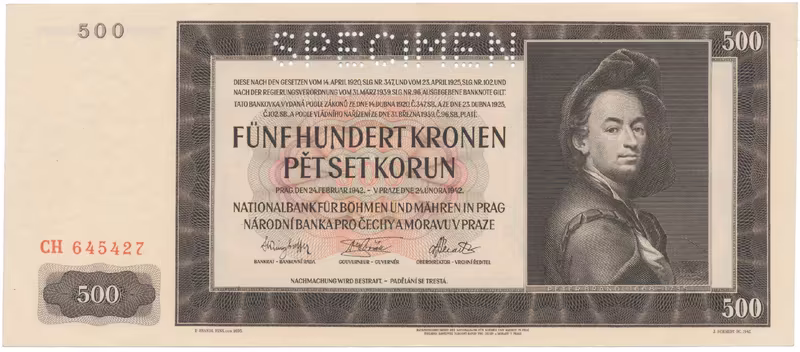 500 Koruna 1942, I. vydání, SPECIMEN, Hej.35a.S1