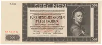 500 Koruna 1942, I. vydání, SPECIMEN, Hej.35a.S1