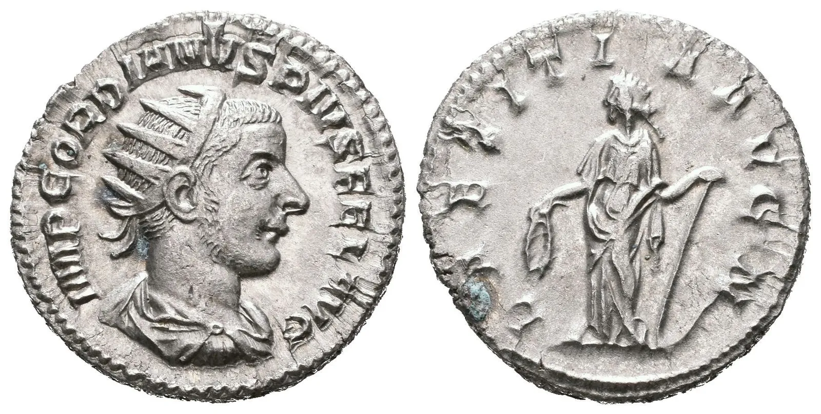 Antoninian, 241 - 243, Rv: LAETITIA AVG N, stojící Laetitia zleva drží věnec a kotvu, — 1