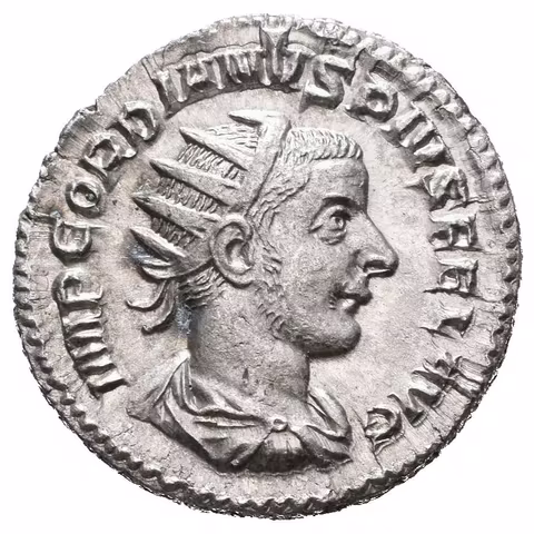 Antoninian, 241 - 243, Rv: LAETITIA AVG N, stojící Laetitia zleva drží věnec a kotvu,