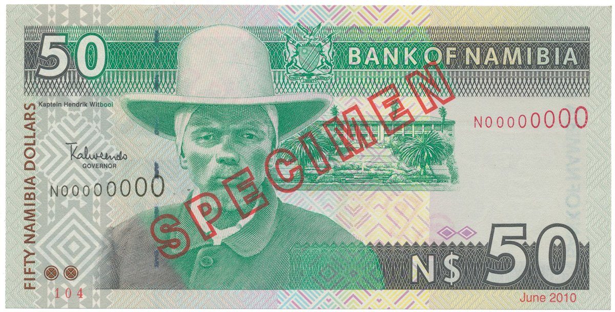 Namíbie, 50 Namibia Dollars (2003), bankovní vzor, N 00000000, P.8s