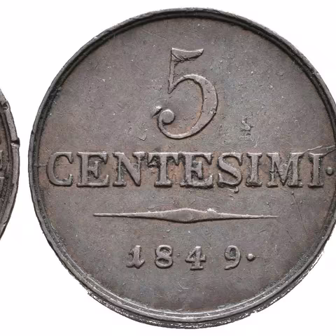 5 Centesimi 1849 M, pěkná zachovalost, patina, rysky a hranky