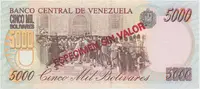 Venezuela, 5000 Bolivares 1996, anulát - ESPECIMEN SIN VALOR, P.75bs - fotografie 2