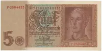 Německo, 5 Reichsmark 1942, 7-místný číslovač, Hej.D1a