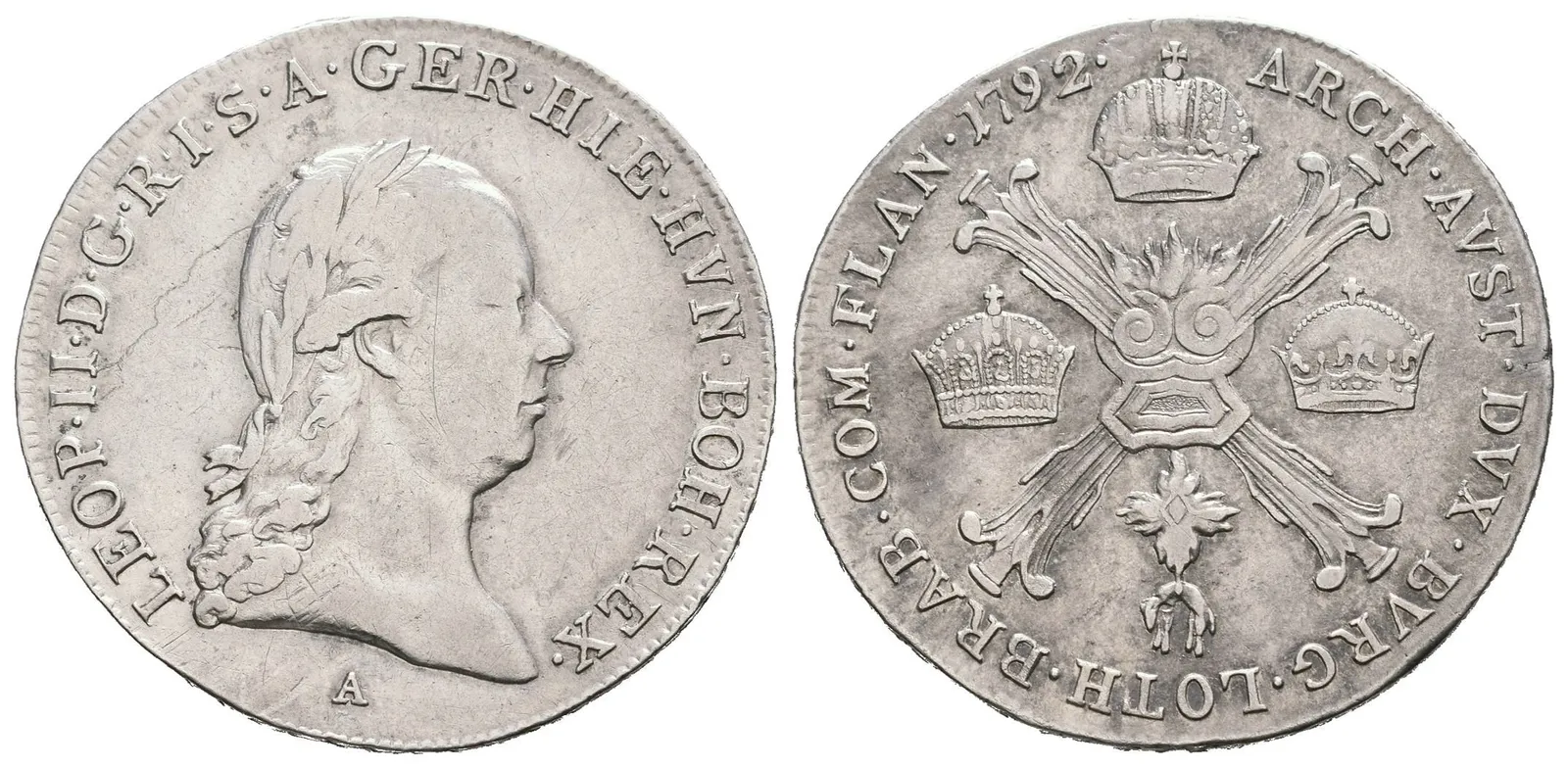 1/4 Tolar křížový 1792 A, Vídeň, pěkný Rv., patina, vada střížku na Av., — 1