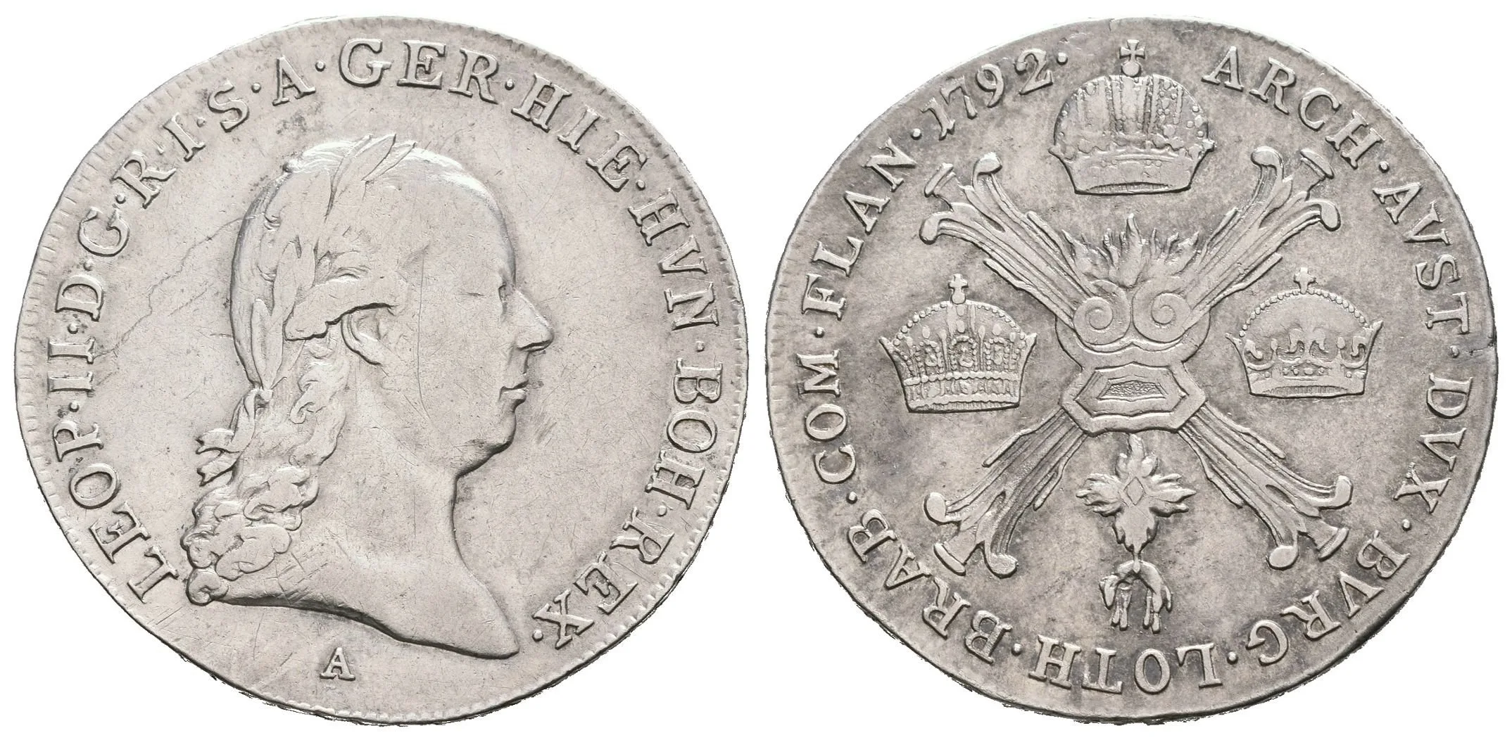 1/4 Tolar křížový 1792 A, Vídeň, pěkný Rv., patina, vada střížku na Av., — 1