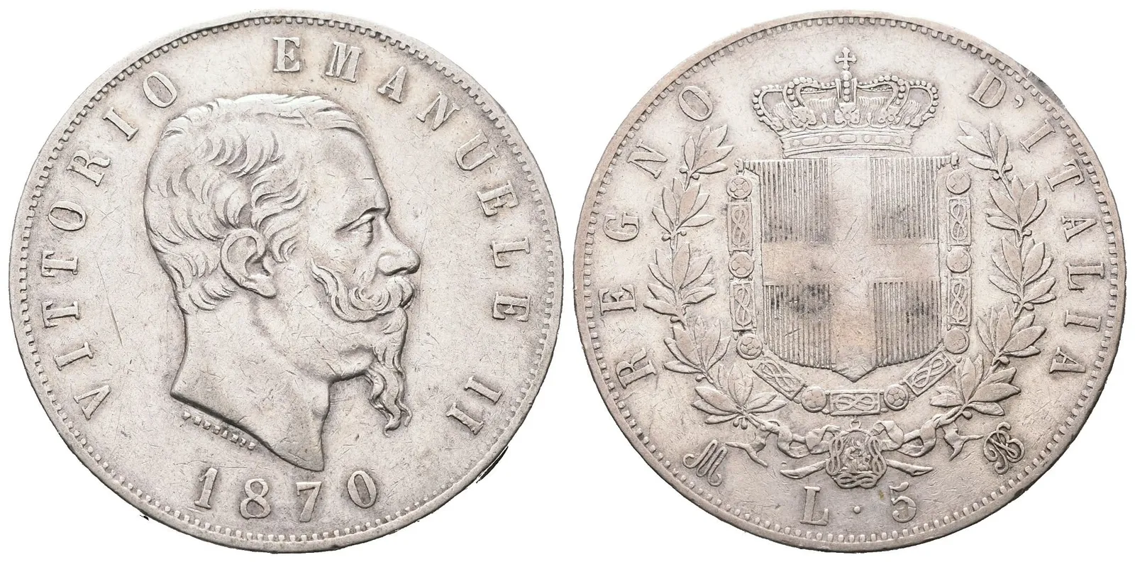 Itálie, 5 Lira 1870 M/BN