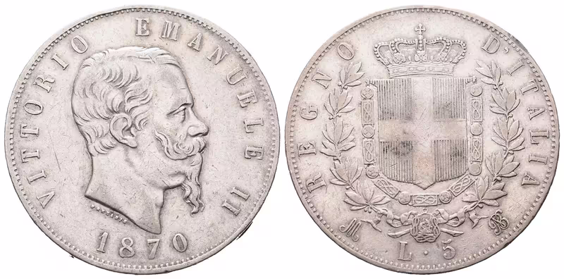 Itálie, 5 Lira 1870 M/BN