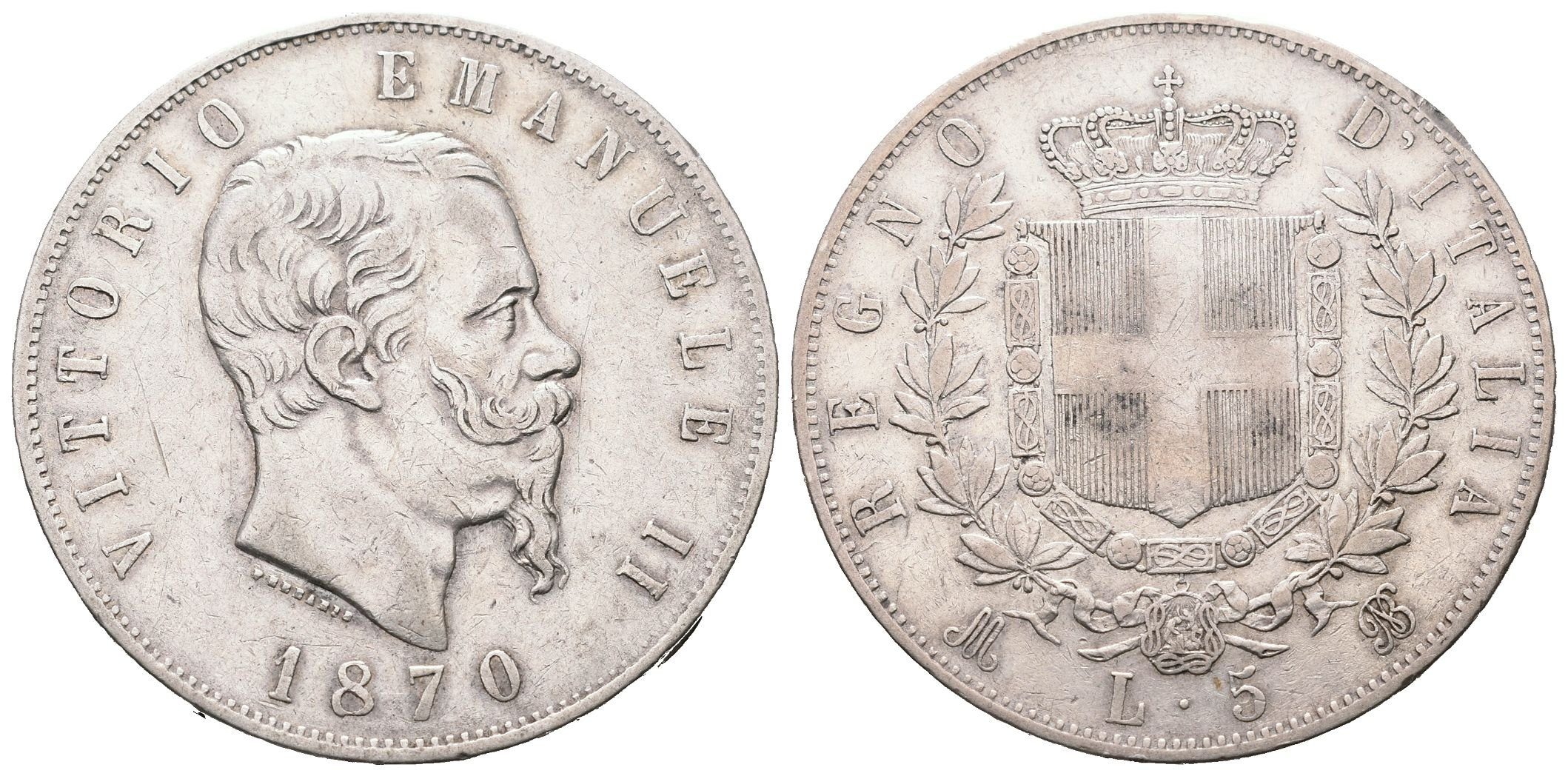 Itálie, 5 Lira 1870 M/BN
