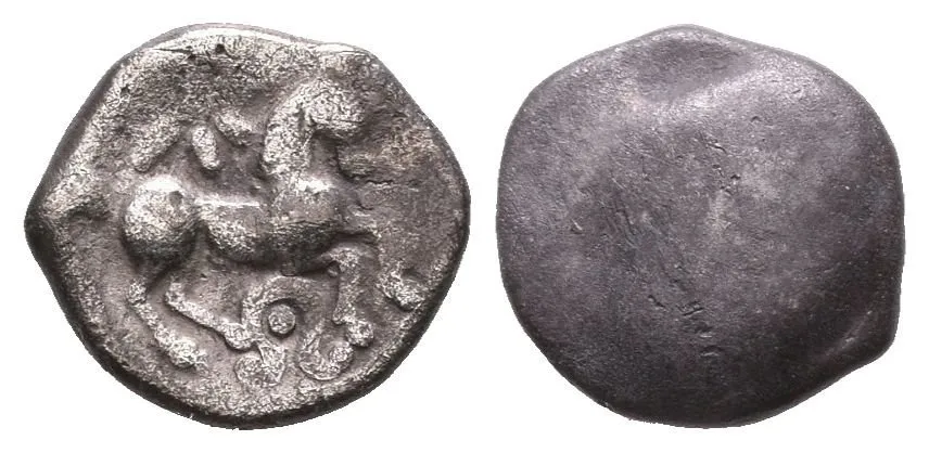 AR Obol, typ Němčice/Roseldorf I, "Stern-Lierblume", Hladký hrbol (hlava?) / Koník — 1