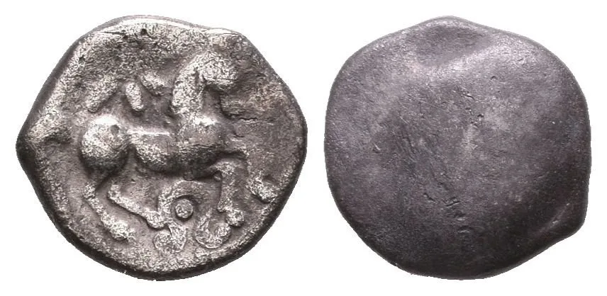 AR Obol, typ Němčice/Roseldorf I, "Stern-Lierblume", Hladký hrbol (hlava?) / Koník — 1
