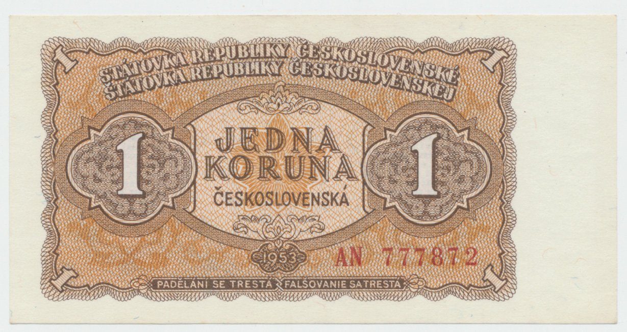 Československo, 1 Koruna 1953, tisk Moskva, série AN, Hej.89a1