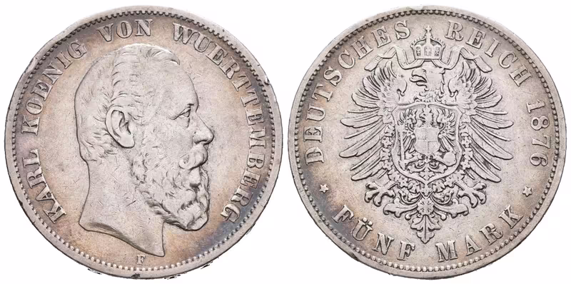 Württembersko, 5 Marka 1876 F