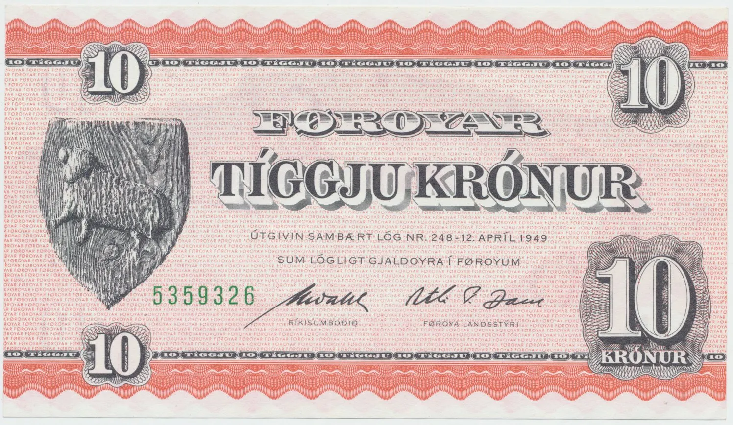 Faerské ostrovy, 10 Krónur (1954), P.14