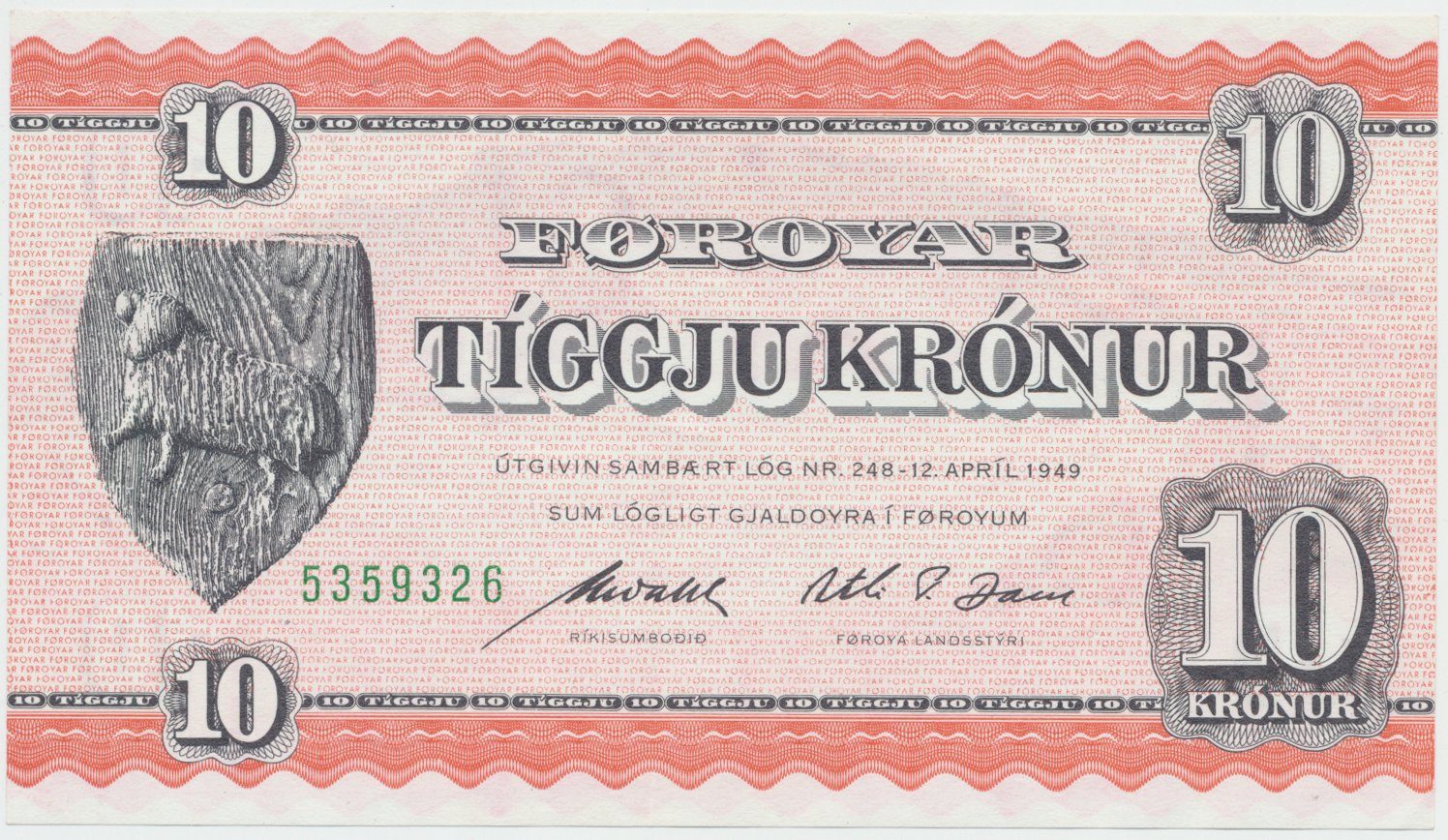 Faerské ostrovy, 10 Krónur (1954), P.14
