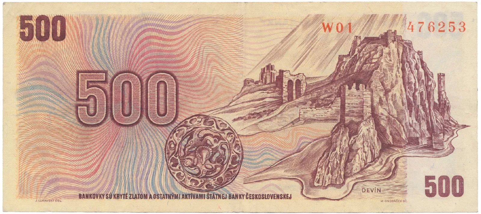 Československo, 500 Koruna 1973, první série W 01, Hej.105aW
