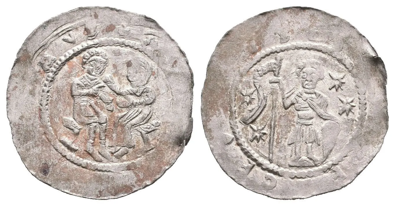 Denár, C.532, VP.231, čtyři hvězdy na reversu, nedor. opisy, patina (0,60 g) — 1