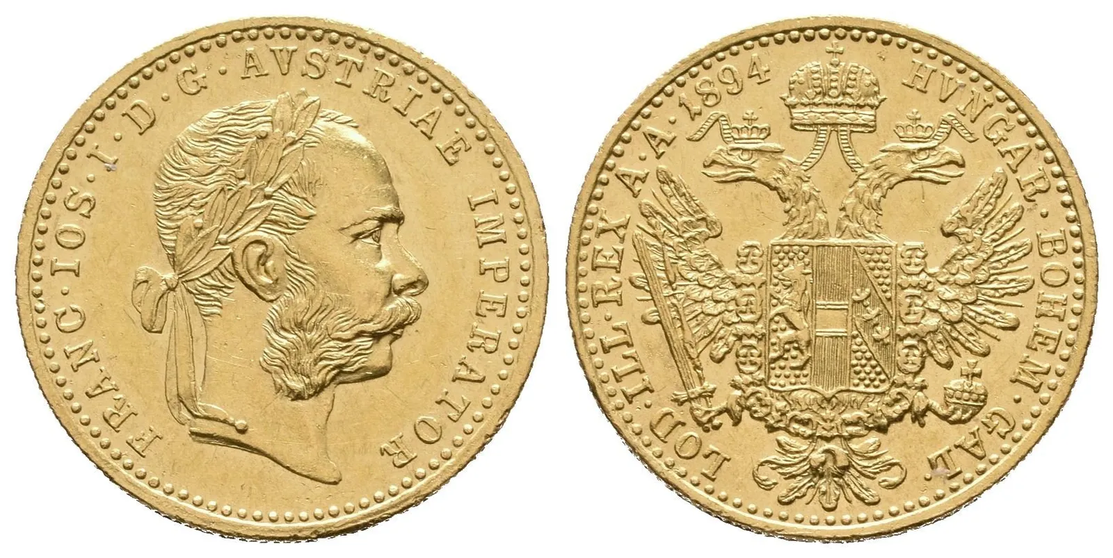 Dukát 1894, velmi pěkná zachovalost, zbytky lesku, rysky — 1