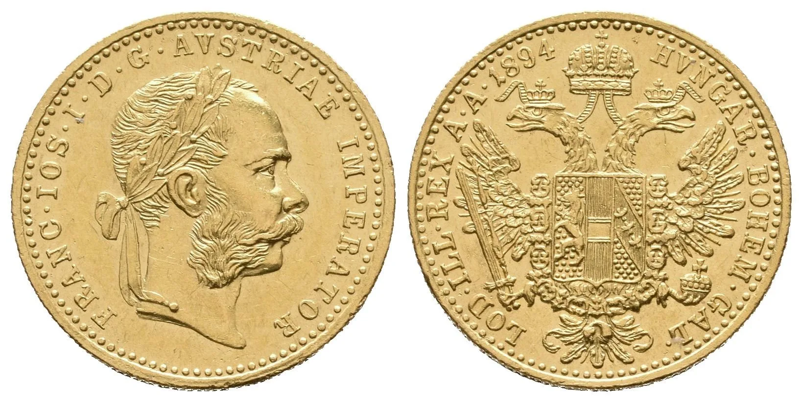 Dukát 1894, velmi pěkná zachovalost, zbytky lesku, rysky — 1