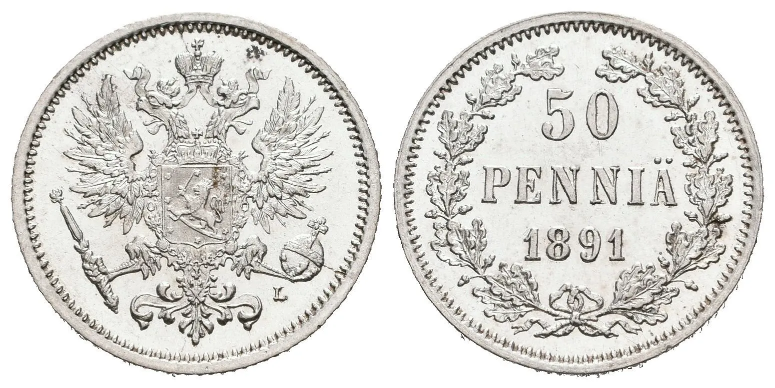 50 Penniä 1891 L, Helsinky, Bitkin2.235, Uzd.4739, luxusní zachovalost, — 1