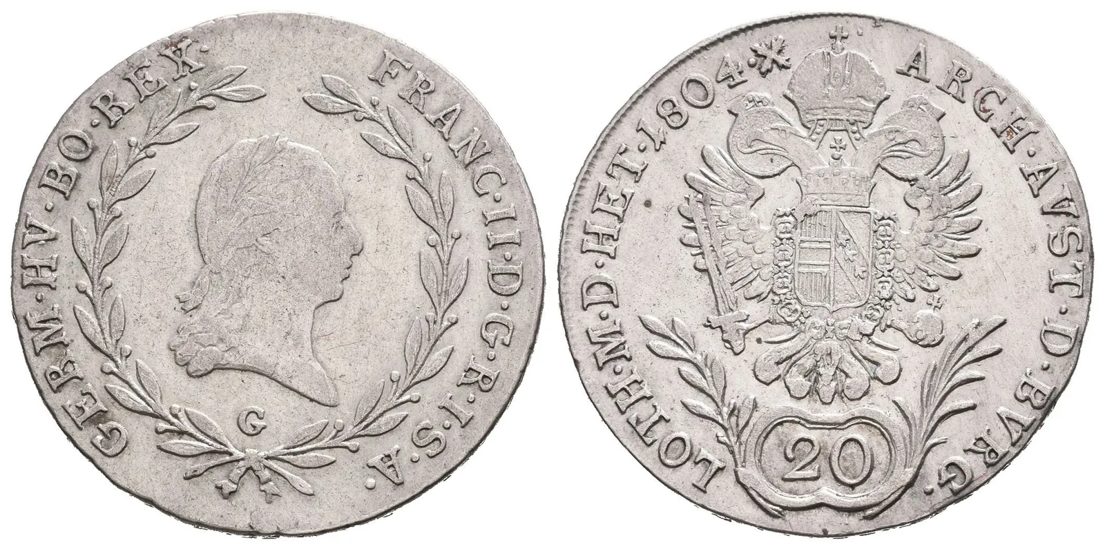 20 Krejcar 1804 G, Nagybánya, patina, rysky — 1