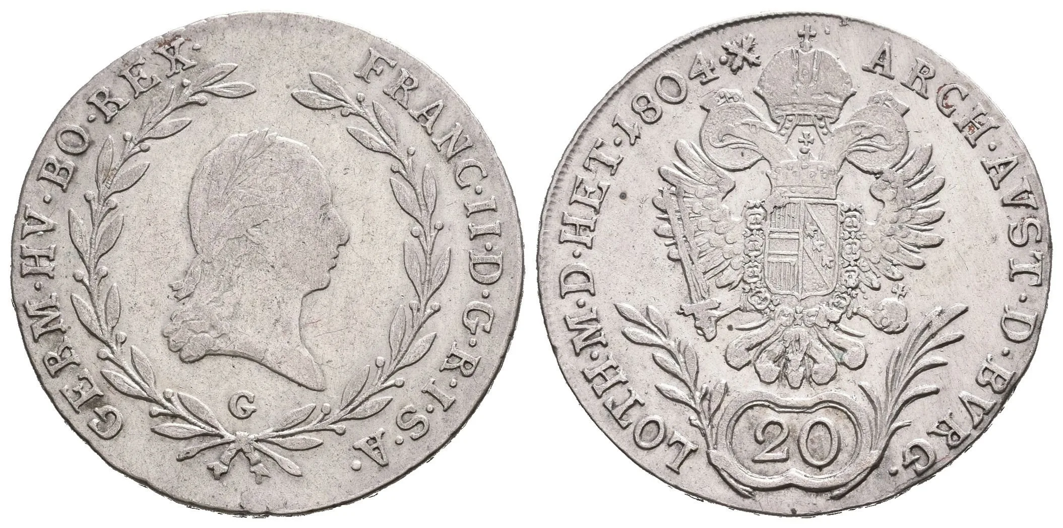 20 Krejcar 1804 G, Nagybánya, patina, rysky — 1