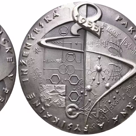 AE Medaile b.l. - Záslužná cena ČVUT fakulta jaderná fyzikálně inženýrská. Postř. bronz 80 mm (385 g)