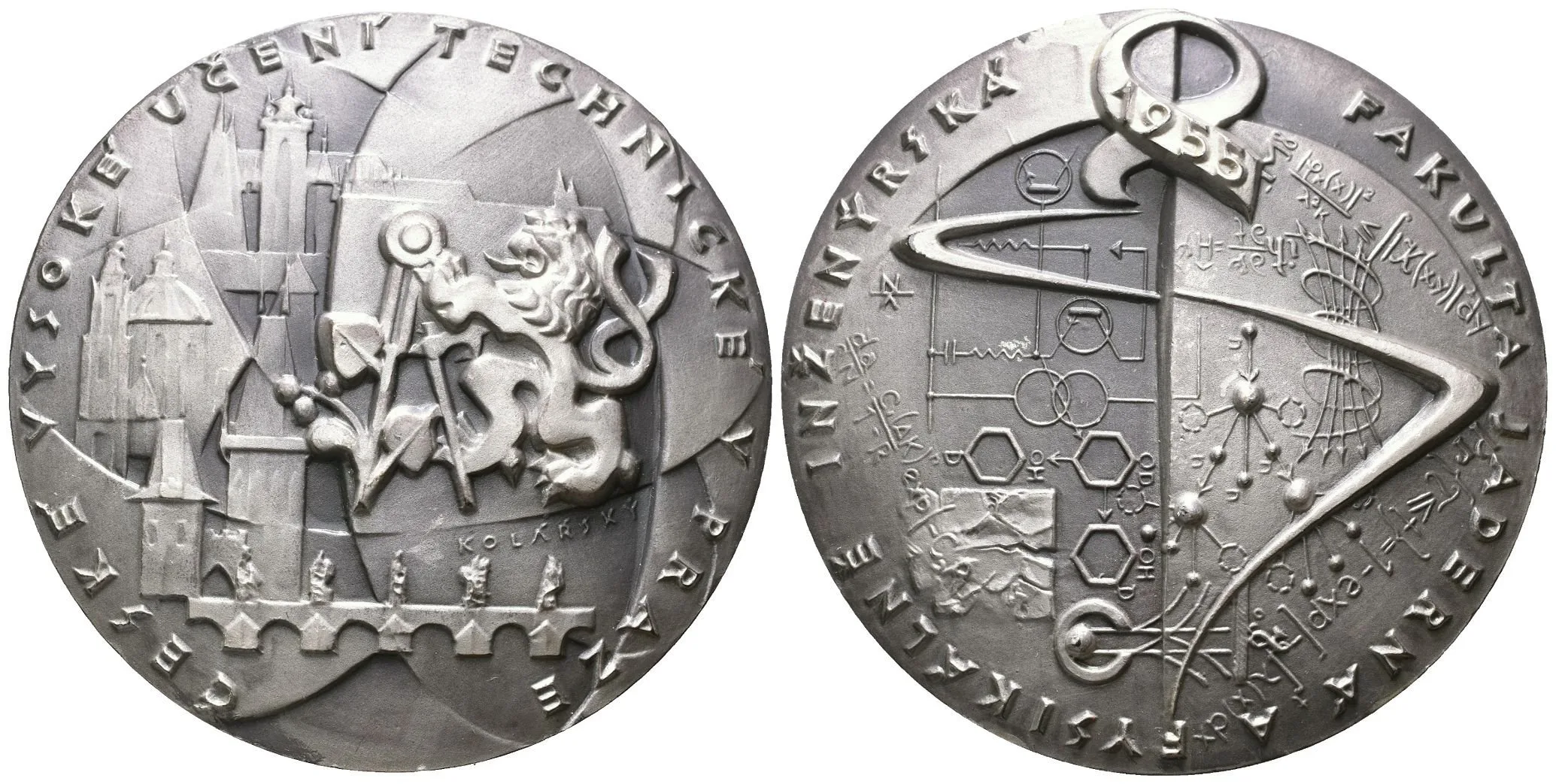 AE Medaile b.l. - Záslužná cena ČVUT fakulta jaderná fyzikálně inženýrská. Postř. bronz 80 mm (385 g) — 1