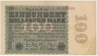 Německo, 100 Millionen Mark 1923, Kreuzblütten, Ro.106J