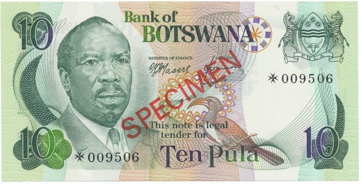 Botswana, 10 Pula (1976), SPECIMEN, P.4cs