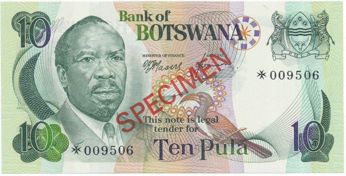 Botswana, 10 Pula (1976), SPECIMEN, P.4cs