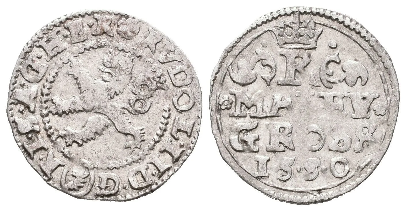 Malý groš 1580, Kutná Hora-Šatný, HN.2b (opis 7a), velmi pěkná zachovalost, patina — 1