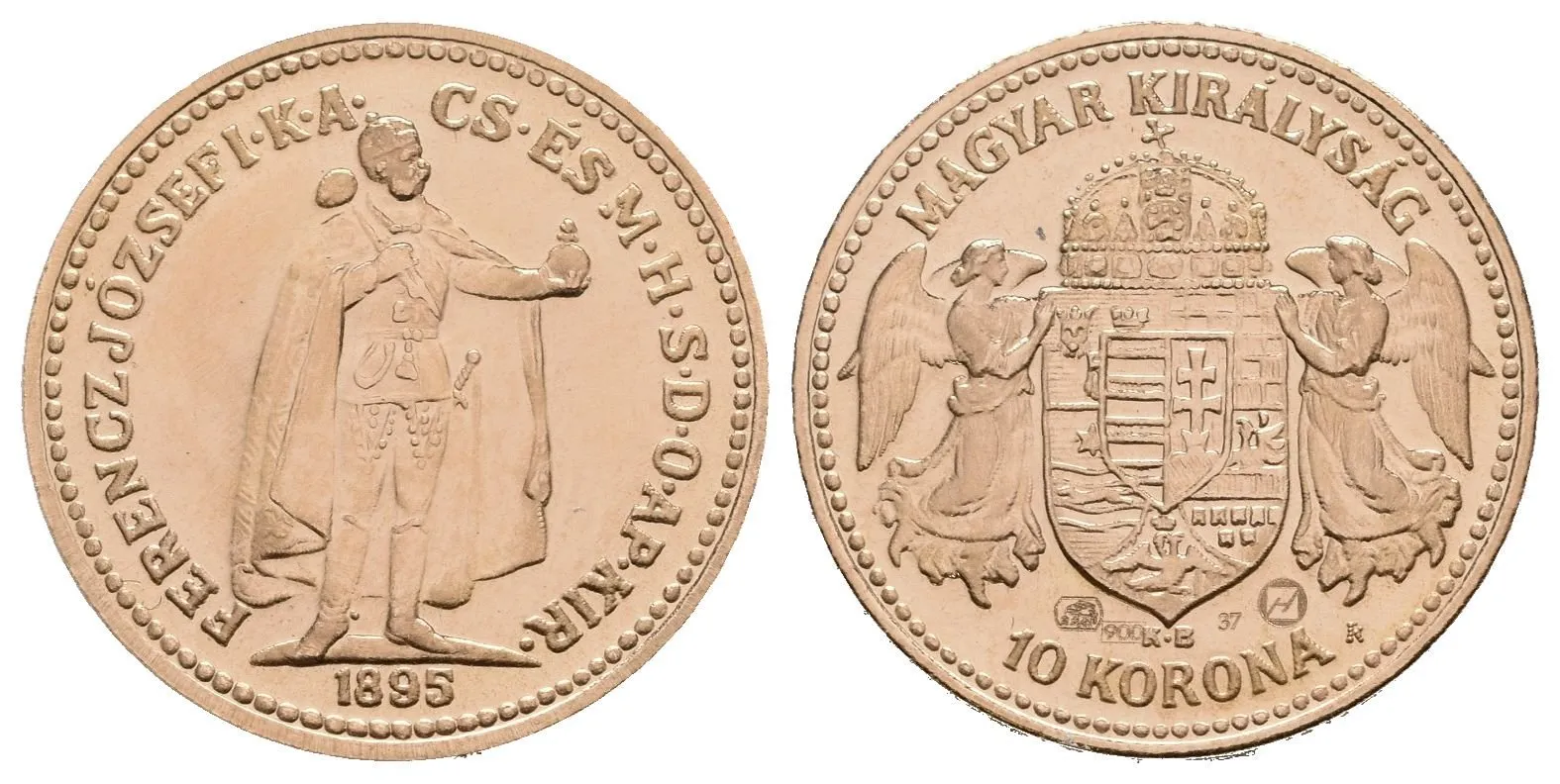 10 Koruna 1895 KB - novoražba Zlatá Huta Trenčín, číslo 37, Au 0,900 (3,45 g) — 1