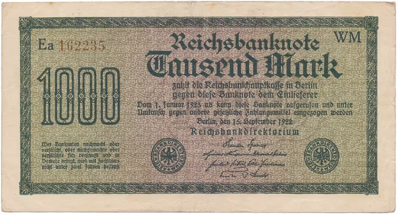 Německo, 1000 Mark 1922, vod. Mäander, hnědé 6-místné číslo, Ro.75i