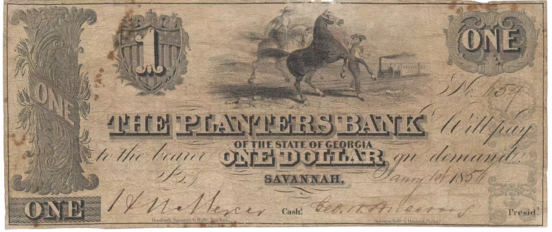 USA, Georgia, Savannah, The Planters Bank, 1 Dollar 1. 1. 1854