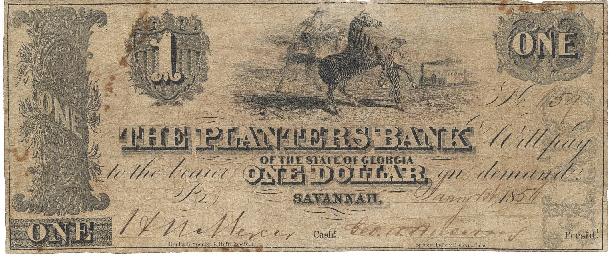 USA, Georgia, Savannah, The Planters Bank, 1 Dollar 1. 1. 1854