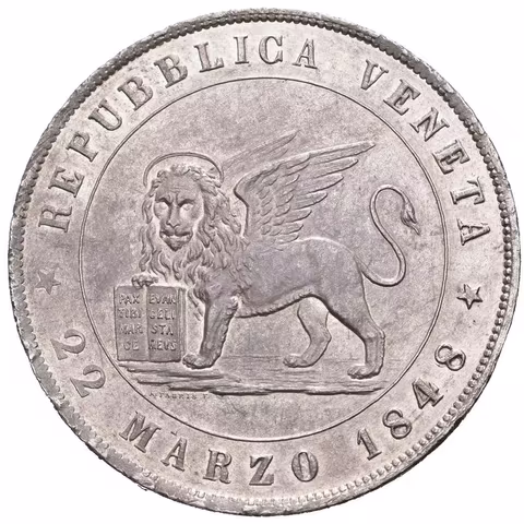 5 Lira 1848 V, Benátky, Veselý.15, KM.186, krásná zachovalost,