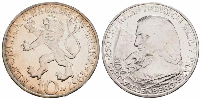 10 Kčs 1957 - Inženýrské školy v Praze, PROOF