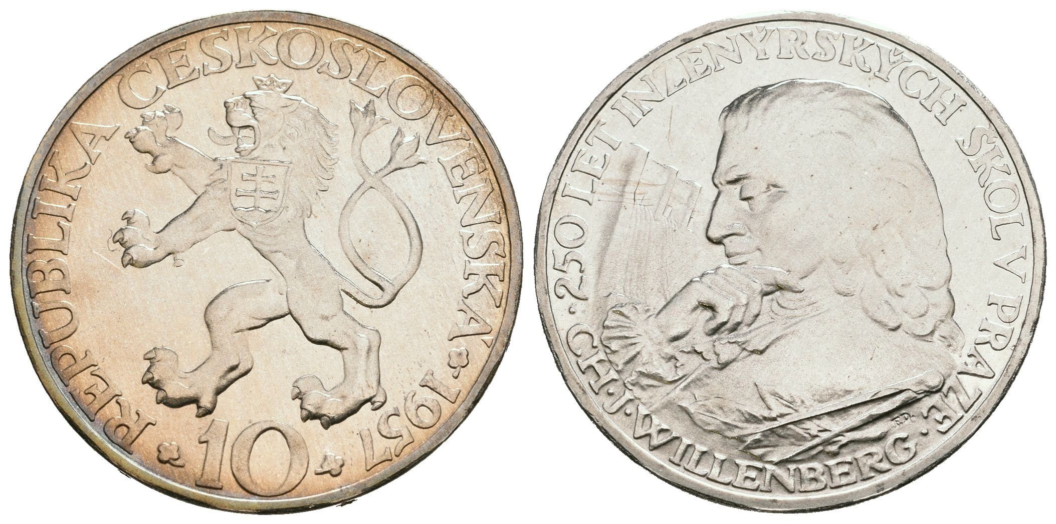 10 Kčs 1957 - Inženýrské školy v Praze, PROOF